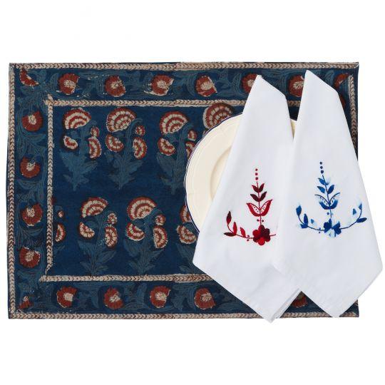 Indian Florentina Shaded Red Embroidered Napkin For Sale - Image 3 of 6