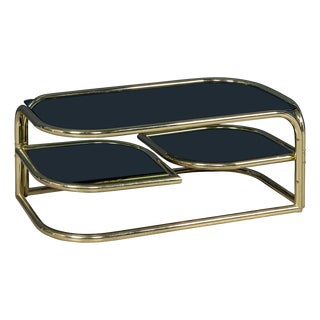 Italian Brass Framed Smoked Glass Coffee Table from Morex, 1980s For Sale