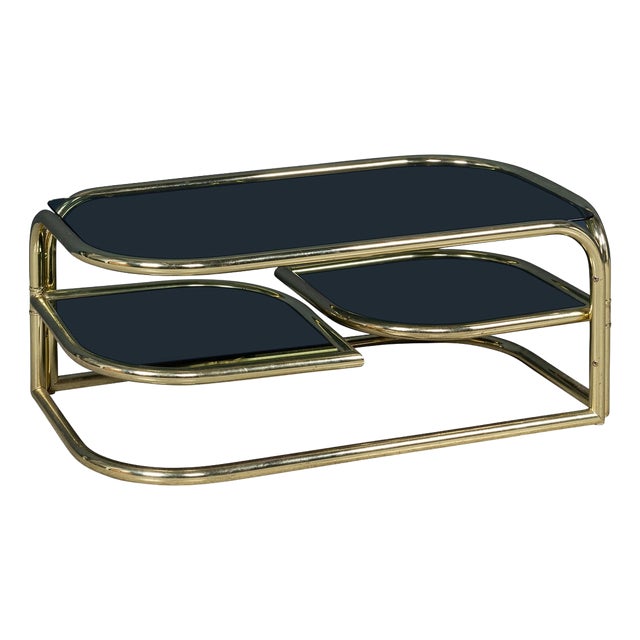 Italian Brass Framed Smoked Glass Coffee Table from Morex, 1980s For Sale