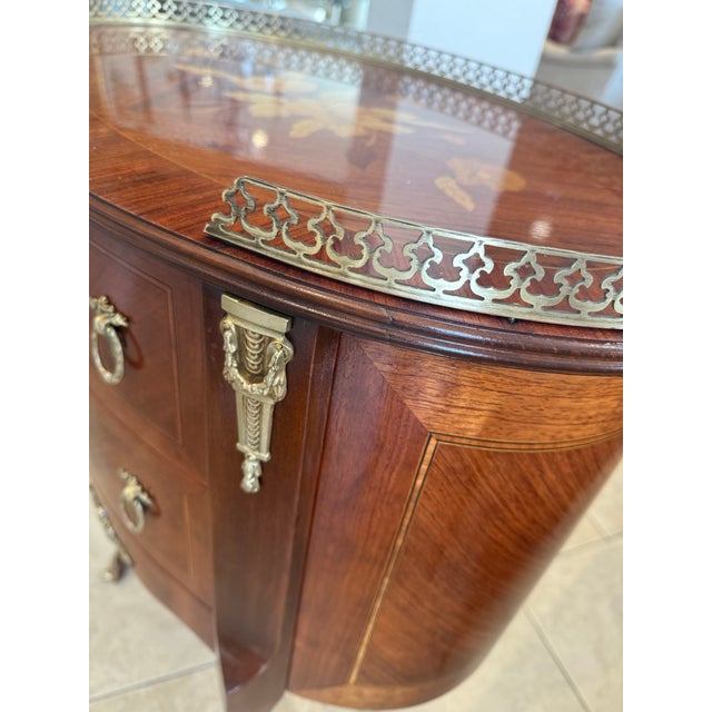 French Marquetry Oval Side Table With 2 Drawers For Sale In Los Angeles - Image 6 of 11