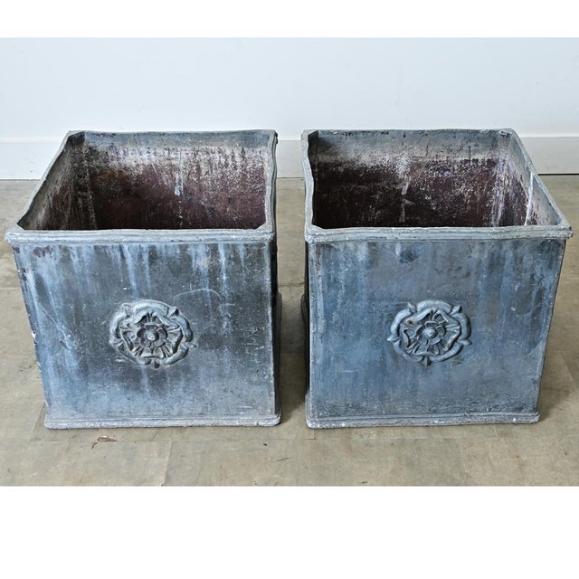 19th Century Pair of English 19th Century Solid Lead Box Planters For Sale - Image 5 of 12