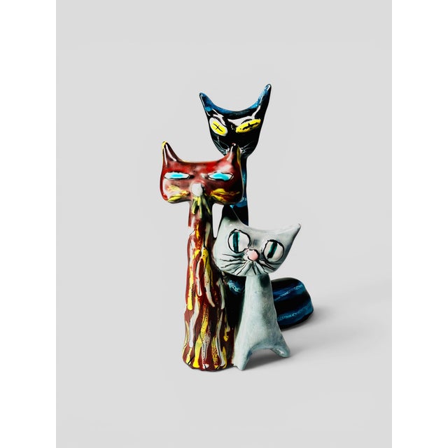 Polychrome Ceramic Cats Figure by Otello Rosa for San Polo, Venezia, 1950s For Sale - Image 3 of 6