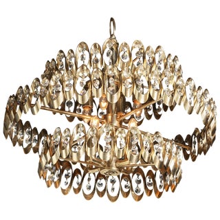 1970s Vintage Gaetano Sciolari Three Tier Brass Pendant For Sale