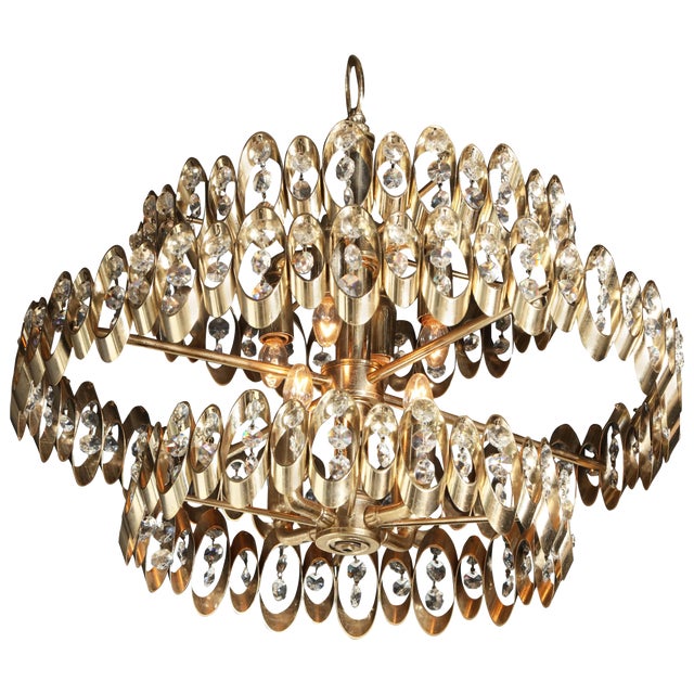 1970s Vintage Gaetano Sciolari Three Tier Brass Pendant For Sale