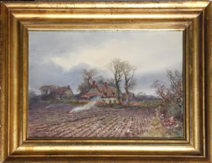 Burning the Weeds, Henry Stannard Watercolor on Paper, Signed