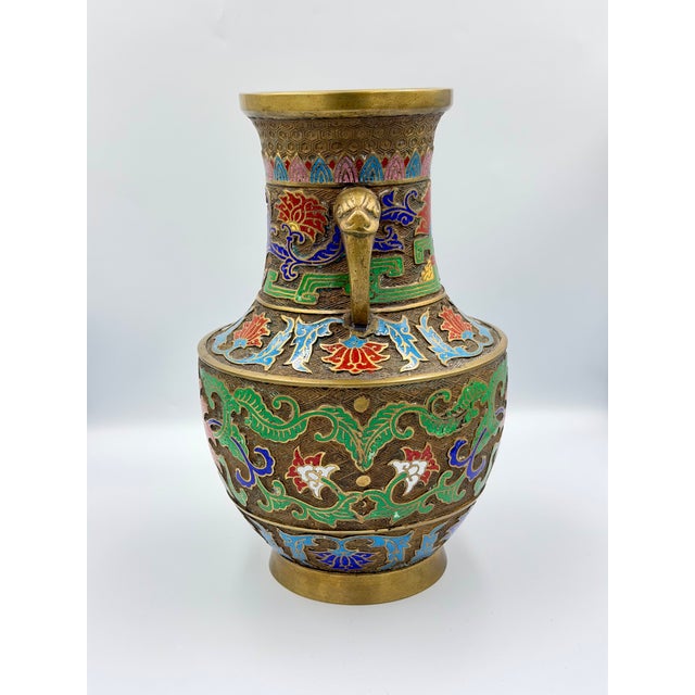 Exquisite early 20th Century antique Japanese Bronze Enamel Temple Vase. This magnificent piece showcases the revered...