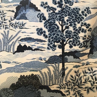 Thibaut Blue and White Diantree Linen Blend Fabric - 3.5 Yards For Sale