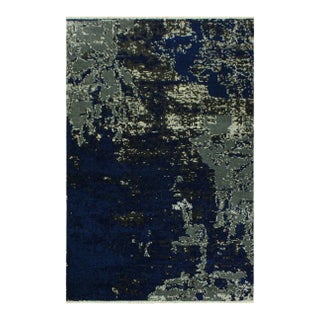 1990s Abstract Modern Blue/Ivory Wool & Viscose Rug - 4'2 X 6'5 For Sale