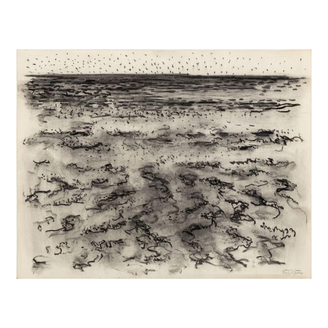 Manfred Schwartz Beach Seascape Charcoal on Paper For Sale