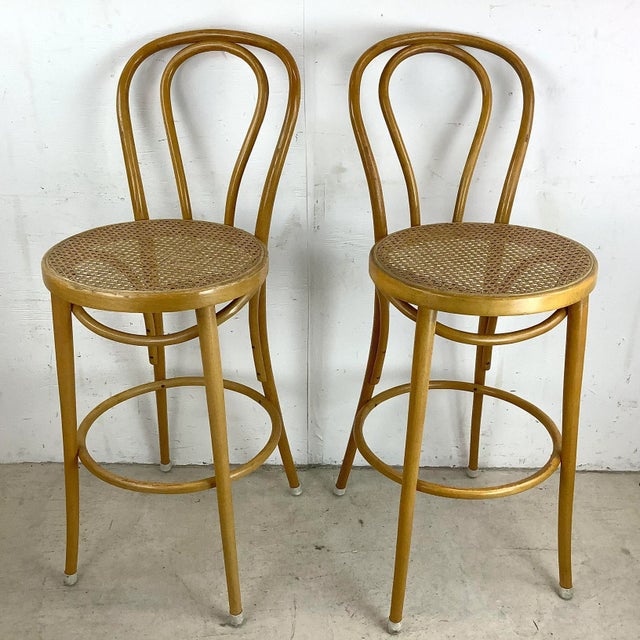 Pair Vintage Thonet Style Cane Seat Barstools For Sale - Image 13 of 13