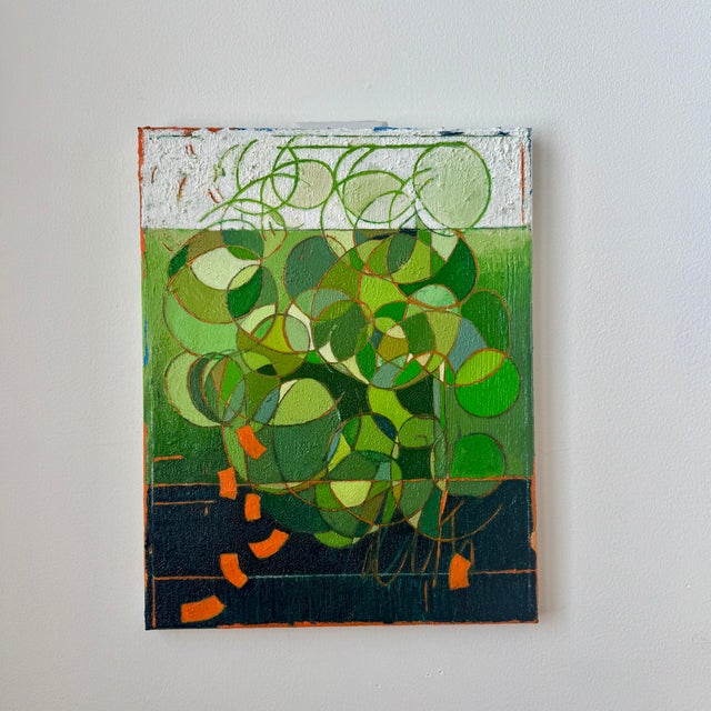 Textural oil painting featuring exquisite shades of green and white by Paula DeStefanis. The strokes are deliberate and...