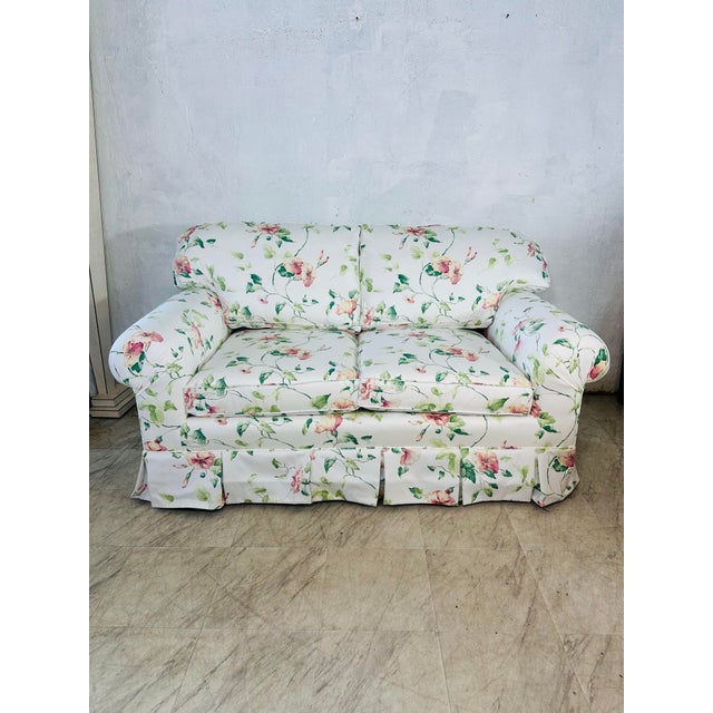 Textile Vintage Loveseat Newly Recovered For Sale - Image 7 of 7