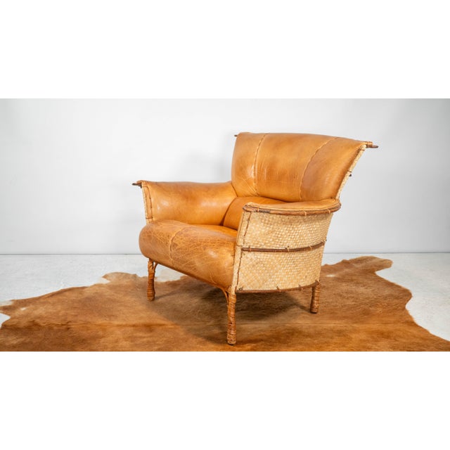 Pacific Green Pacific Green 'Navajo' Cognac Leather & Rattan Lounge Chair For Sale - Image 4 of 18