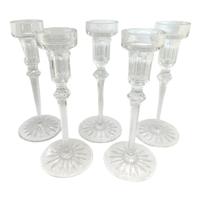 1970s Rogaska Richmond Signed Crystal Candlesticks Set of 5 Crystal Candlesticks For Sale