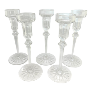 1970s Rogaska Richmond Signed Crystal Candlesticks Set of 5 Crystal Candlesticks