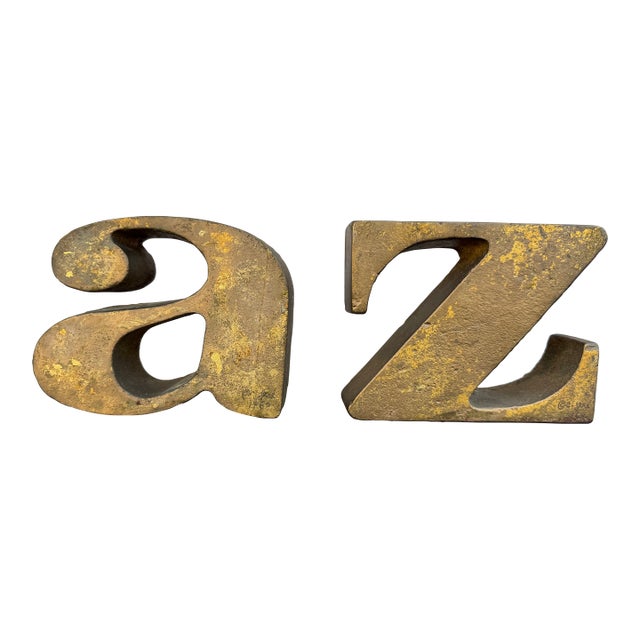 Cutis Jere “A to Z” Bookends Gilt Metal Brutalist Mid Century Modern Read For Sale
