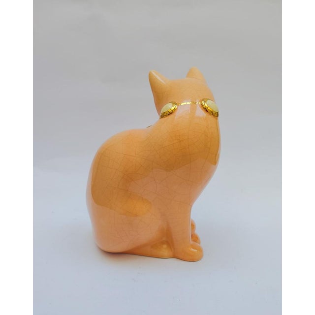 Beige Salmon Pink Ceramic Cat with Cabochon Necklace from Longwy, 1950s For Sale - Image 8 of 11