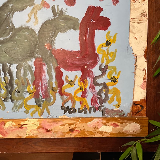 Purvis Young Purvis Young, “Freedom Horses” Mid Century Modern Painting, Signed For Sale - Image 4 of 10