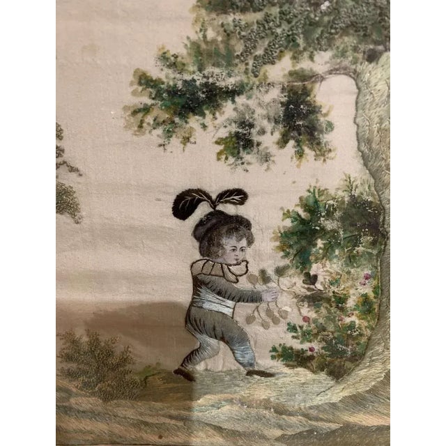 19th Century Swedish Silk Artwork with Child Berry Picking For Sale - Image 9 of 12