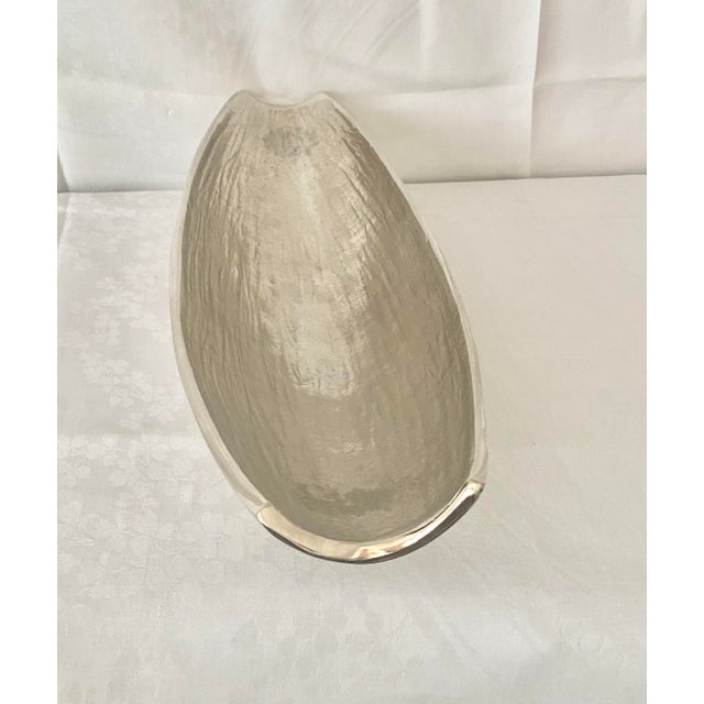 Silver Crate & Barrel Handcrafted "Allegra" Nickel-Finish Oblong Centerpiece Bowl For Sale - Image 8 of 12