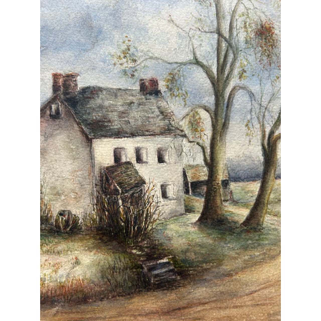 Antique Original Watercolor of a Country Farm House For Sale In Philadelphia - Image 6 of 8