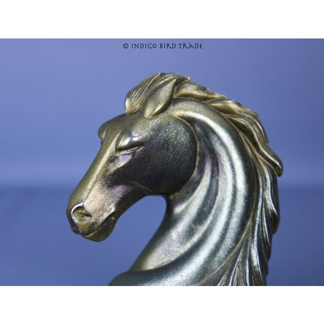 1930s 1930s Antique Pair of Art Nouveau Metal Horse Head Bookends For Sale - Image 5 of 11