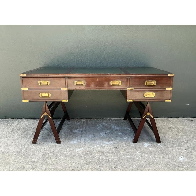 Vintage Military Campaign Wood Desk For Sale - Image 10 of 15
