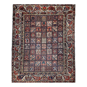 Near Square Size Vintage Persian Bakhtiari Hand-Knotted Rug in Garden Panel Pattern
