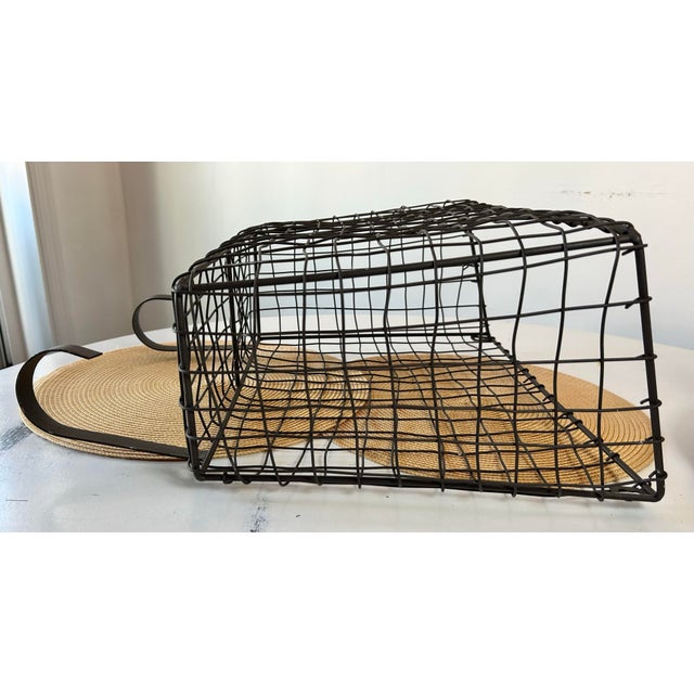 French 1930's Large Antique French Wirework Crimped Wire and Metal Wall Pocket Hanging Basket For Sale - Image 3 of 9