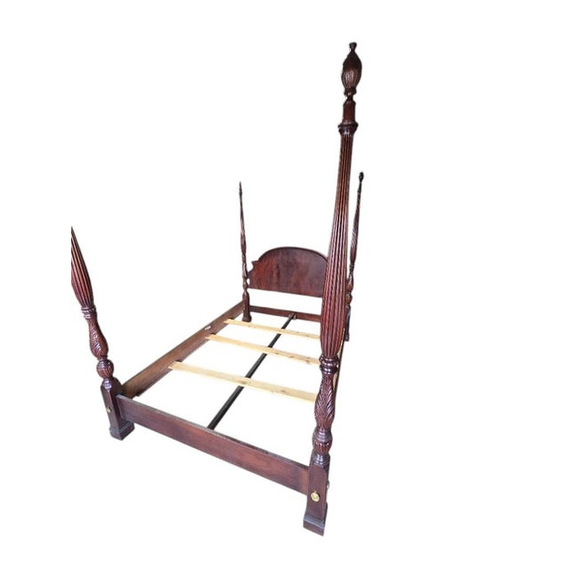 Vintage Solid Wood Queen Four Poster Bed With Turned Posts – Classic Traditional Style For Sale - Image 13 of 13