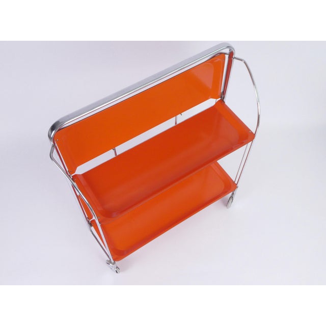 Orange Vintage Orange Foldable Bar Cart in Chrome Metal, 1960s For Sale - Image 8 of 9