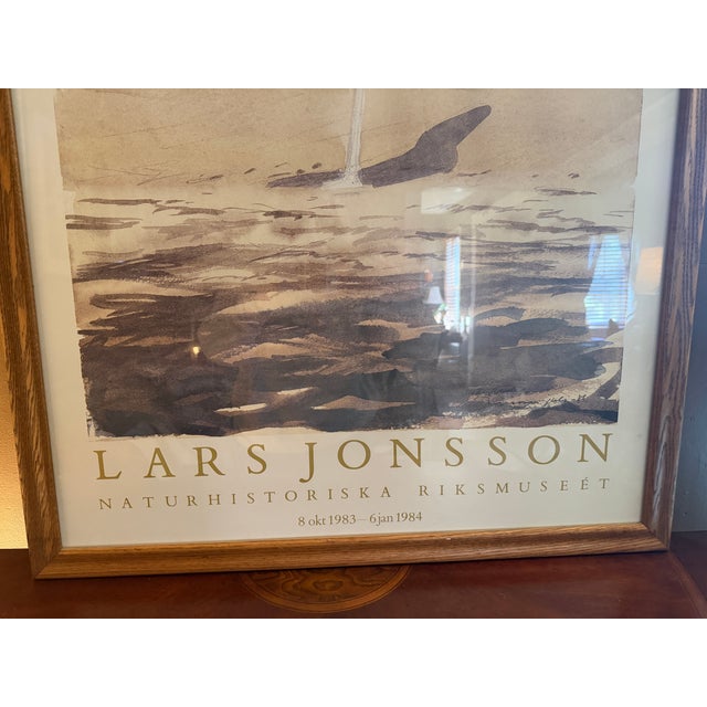 Vintage 1983 Lars Jonsson Avocet Exhibition Poster, Naturhistoriska Riksmuseet Stockholm, Framed in Oak For Sale - Image 4 of 10