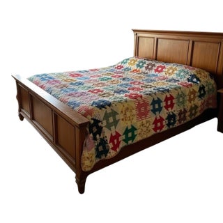 Antique Handmade Patchwork Quilt-King Size-Vintage Americana-Farmhouse-Bedspread For Sale