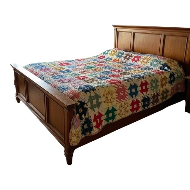 Antique Handmade Patchwork Quilt-King Size-Vintage Americana-Farmhouse-Bedspread For Sale