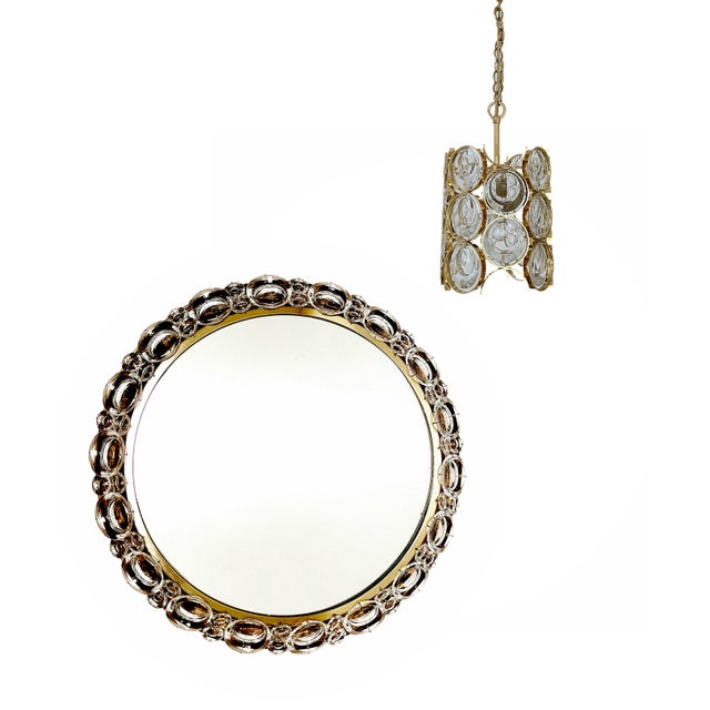 Vintage Back Lit wall-mounted mirror by Palwa featuring rows of cabochon style crystals, large and small in duo packages...