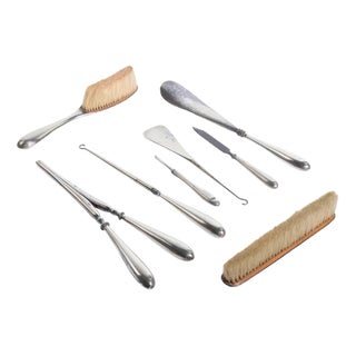 20th Century Gentlemans Silver and Silver-Plated Grooming and Vanity Set, Set of 8 For Sale