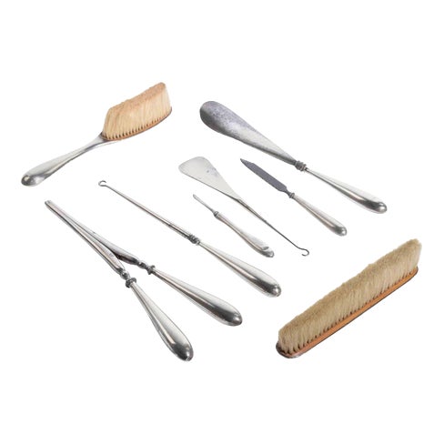 20th Century Gentlemans Silver and Silver-Plated Grooming and Vanity Set, Set of 8 For Sale