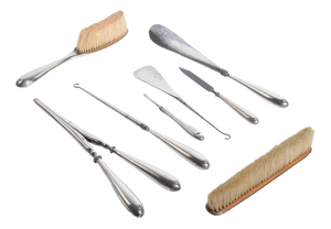 20th Century Gentlemans Silver and Silver-Plated Grooming and Vanity Set, Set of 8