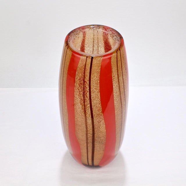 Mid-Century Modern Murano Italian Glass Red & Purple Striped Vase For Sale - Image 11 of 13