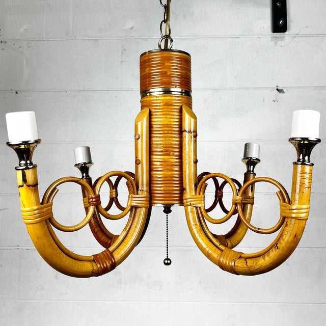 Vintage Bamboo Rattan Chandelier For Sale - Image 10 of 11