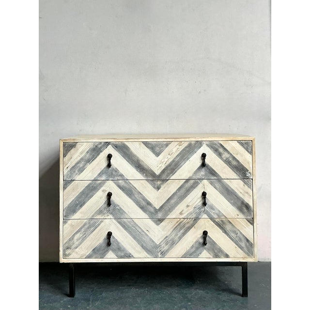 Late 20th Century Vintage Boho Whitewash Chevron Chest of Drawers For Sale - Image 5 of 6