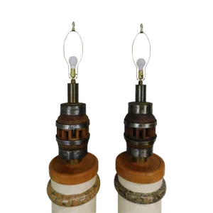 Heavy Wood and Steel Vintage Barrel Table Lamps - a Pair