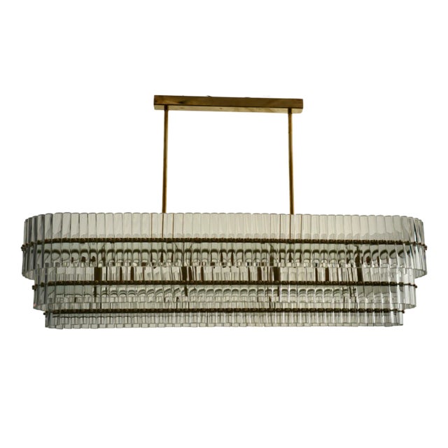 Mid-Century Italian Murano Art Glass and Brass Chandelier and Pendant For Sale