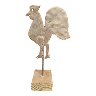 Antique Rooster Weathervane on Wooden Stand For Sale