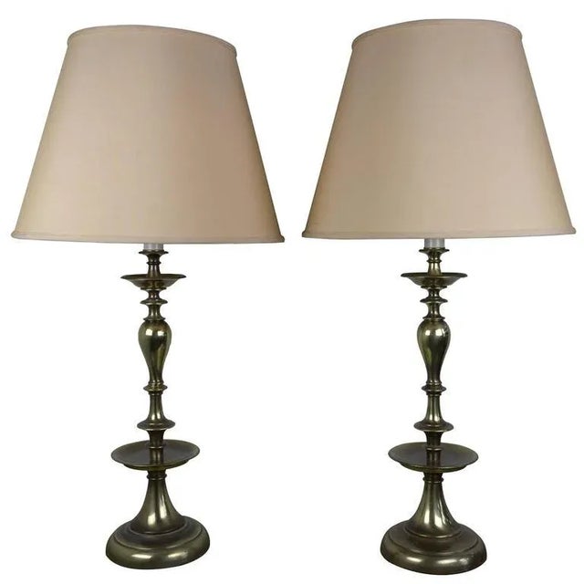 Brass Pair of American Mid-Century English Brass Table Lamps For Sale - Image 8 of 10