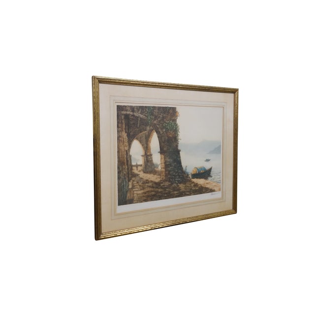 Realism Antique French Paul Prud'homme Signed Coastal Stone Arch Lake Boat Etching 32" For Sale - Image 3 of 13