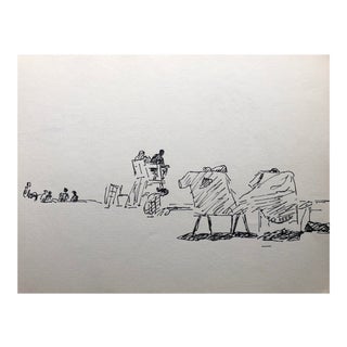 1970s Caribbean Beach Scene Drawiing by Hayward Cirker For Sale