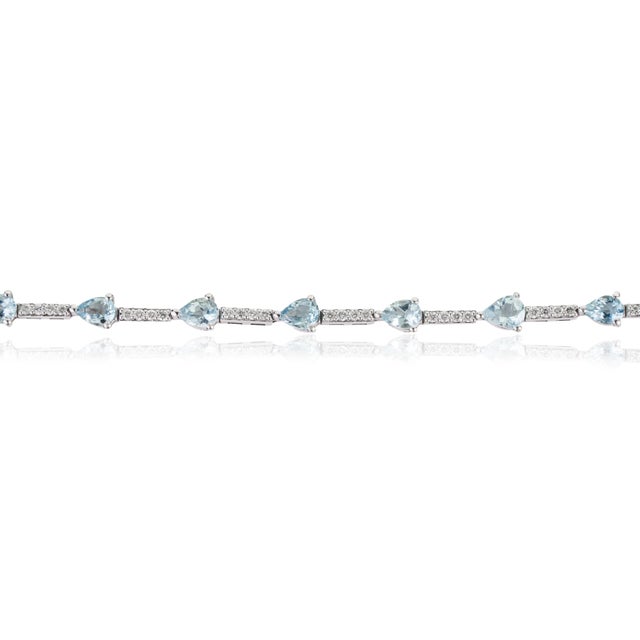 Mexican 1.61ct Pear Cut Aquamarine & Diamond Tennis Bracelet in 14k White Gold For Sale In New York - Image 6 of 18
