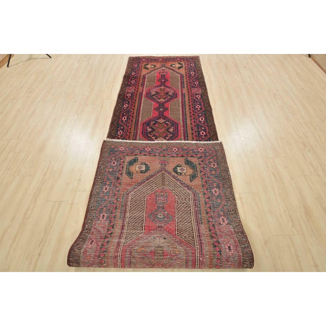 Sarab Runner 3'8'' X 13'4'' Pink Wool Semi-Antique Tribal Hand-Knotted Rug For Sale - Image 14 of 15