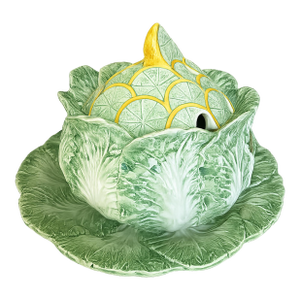 Mid 20th Century Monumental Italian Majolica Cabbage & Citrus Tureen, Trompe L’Oeil Centerpiece
